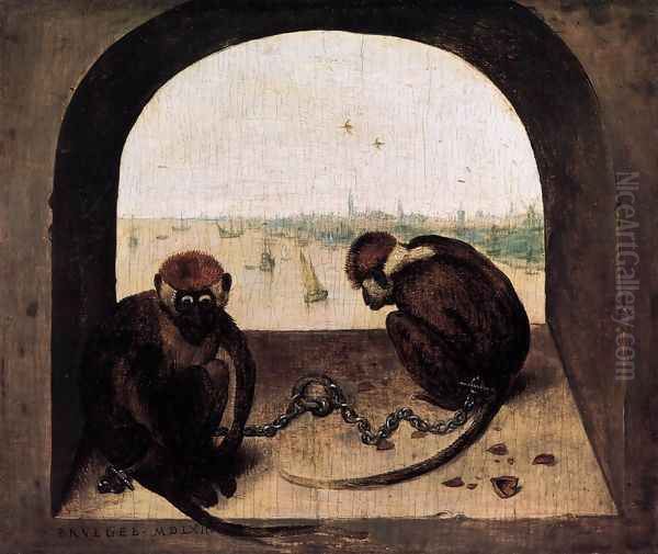 Two Chained Monkeys Oil Painting by Pieter the Elder Bruegel