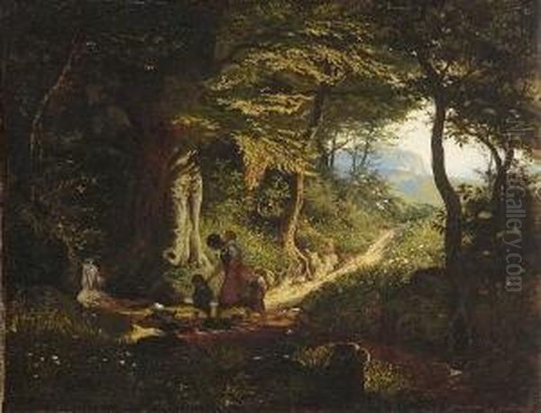 Waldlandschaft. Oil Painting by Albert Franz Venus