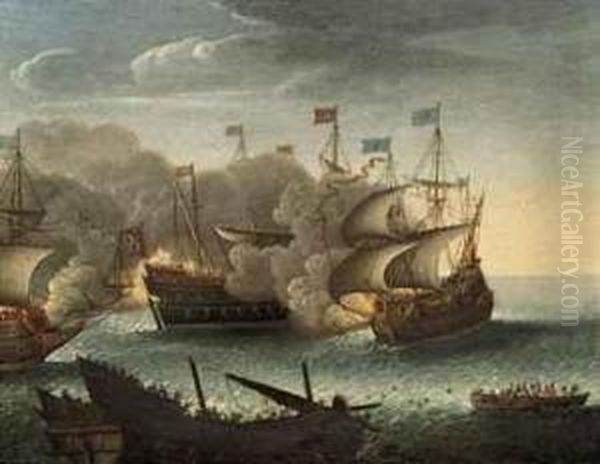 A Naval Battle Oil Painting by Cornelis Verbeeck