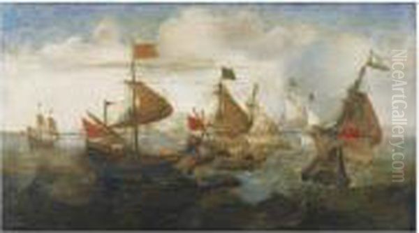 Scene De Combat Naval Oil Painting by Cornelis Verbeeck