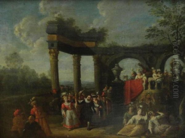 Bal Costume Dans Une Colonnade Oil Painting by Franz Xavier Hendrick Verbeeck