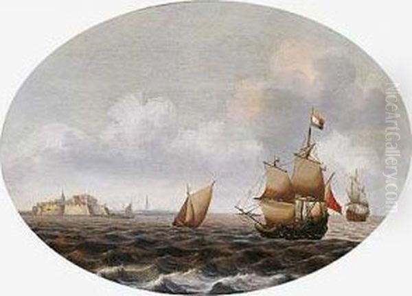 Barcos Frente Al Fuerte Derammenkens En Middelburg Oil Painting by Pieter Cornelisz. Verbeeck