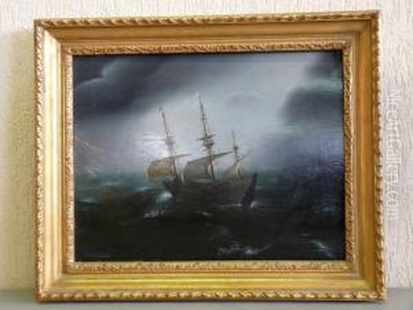 Vaisseau Sur Unemer Agitee Panneau De Chene Oil Painting by Pieter Cornelisz. Verbeeck