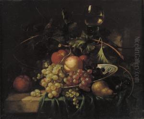 Still Life With Grapes, Peaches, An Orange And A Pear Oil Painting by Willem Verbeet