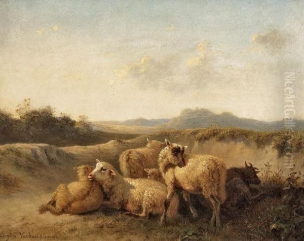 Weite Landschaft Mit Kleiner Schafherde Oil Painting by Eugene Joseph Verboeckhoven