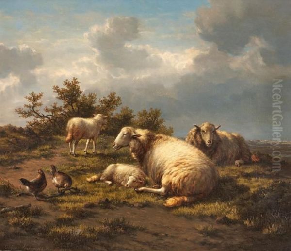 Landschaft Mit Schafen Und Huhnern Oil Painting by Eugene Joseph Verboeckhoven