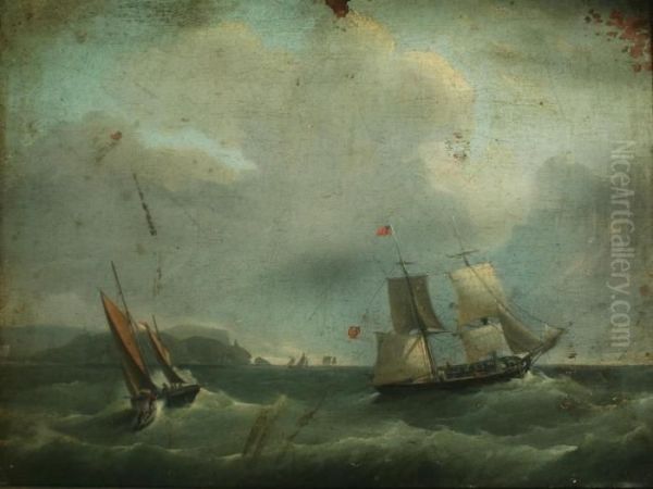 Vessels In Choppy Waters Offshore Oil Painting by Louis Verboeckhoven