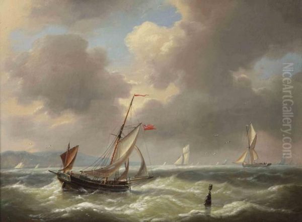 Shipping On Rough Waters Oil Painting by Louis Verboeckhoven