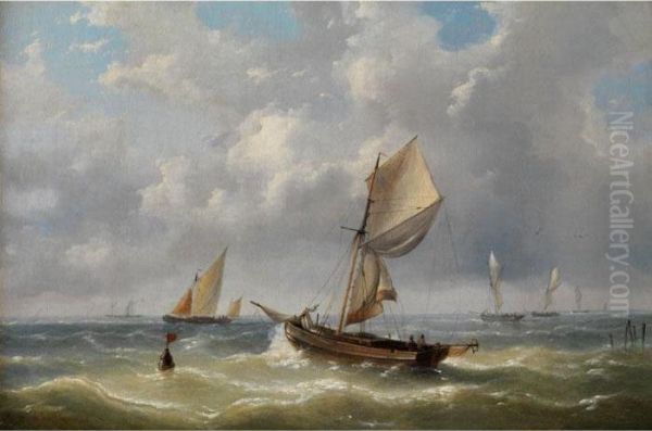 Segelschiffe Auf Bewegter See Oil Painting by Louis Verboeckhoven