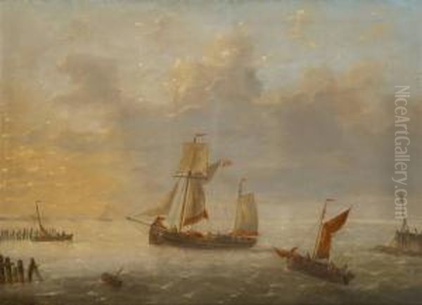 Retour Des Pecheurs Aucoucher Du Soleil Oil Painting by Louis Verboeckhoven