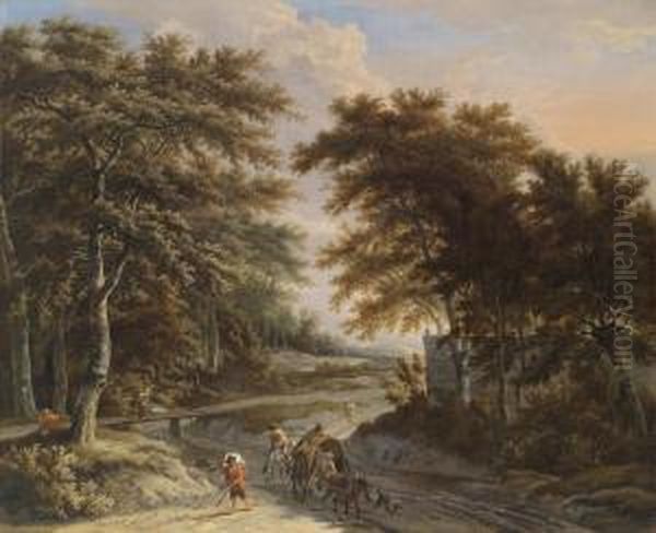 Peasants And Travellers Near The Edge Of A Forest Oil Painting by Adriaen Hendricksz. Verboom