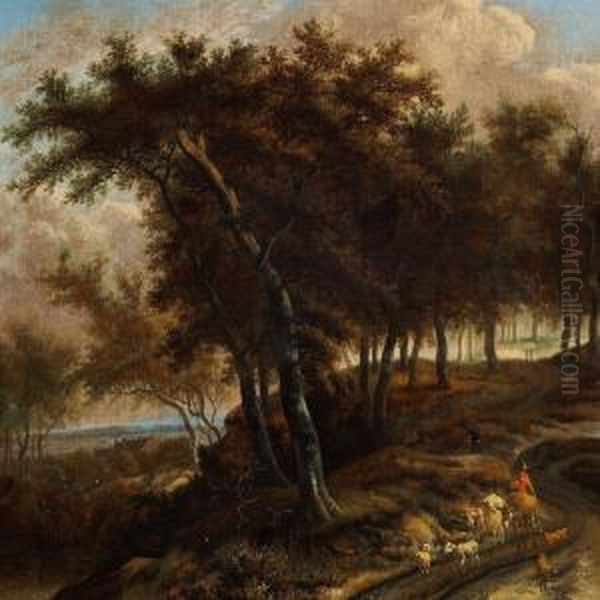 Landscape With Ashepherd And His Flock Oil Painting by Adriaen Hendricksz. Verboom