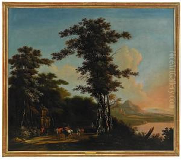 Pastoralt Landskap Med Figurer Oil Painting by Willem Hendricksz Verboom