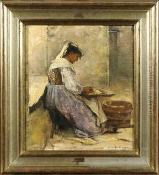 La Preparation Du Repas Oil Painting by Emile Verbrugge