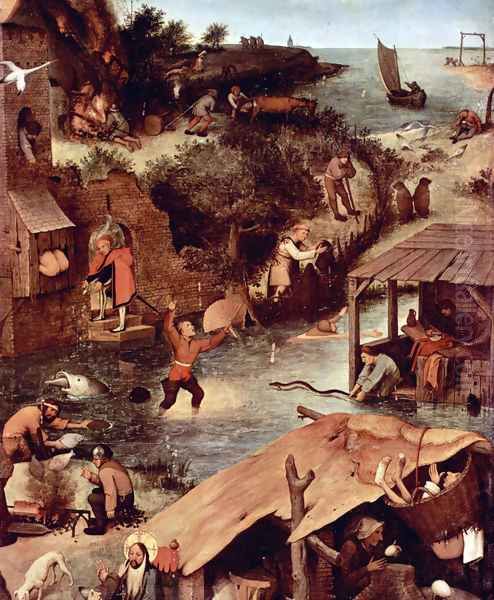 Netherlandish Proverbs (detail 2) Oil Painting by Pieter the Elder Bruegel