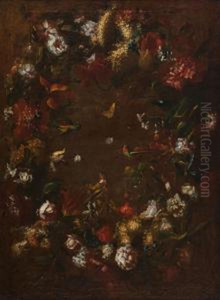 Grosses Blumenstuck Mit Vogeln, Schmetterlingen Und Faltern Oil Painting by Caspar Pieter I Verbrugghen