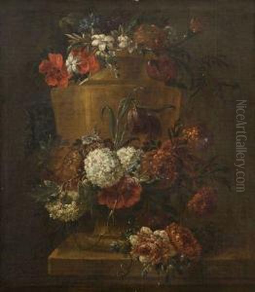 Vase Orne D'une Guirlande De Fleurs Oil Painting by Gaspar-pieter The Younger Verbruggen