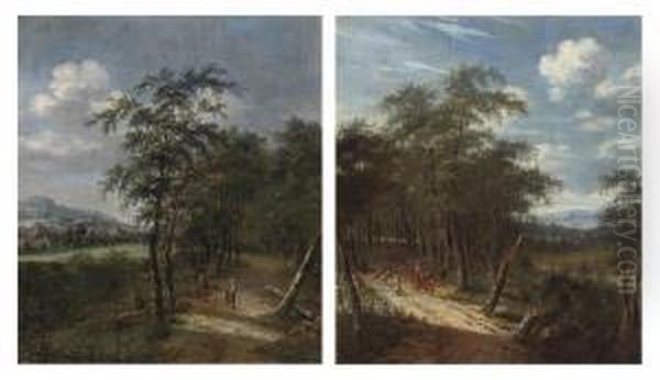 A Wooded Landscape With Children Playing On A Track Oil Painting by Dionys Verburgh