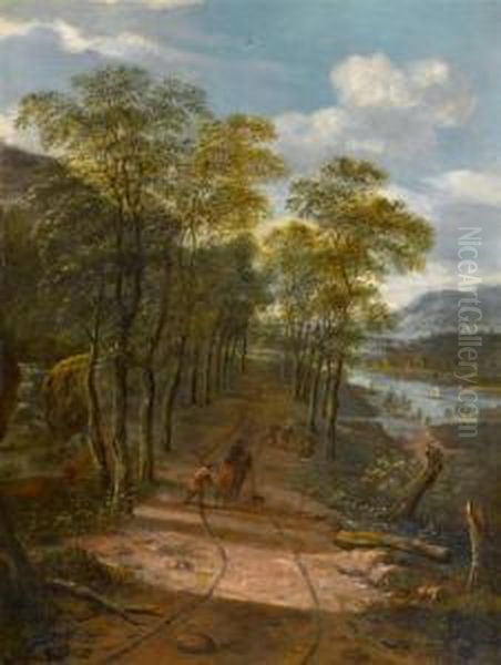 Forest Path By The River Bank Oil Painting by Dionys Verburgh