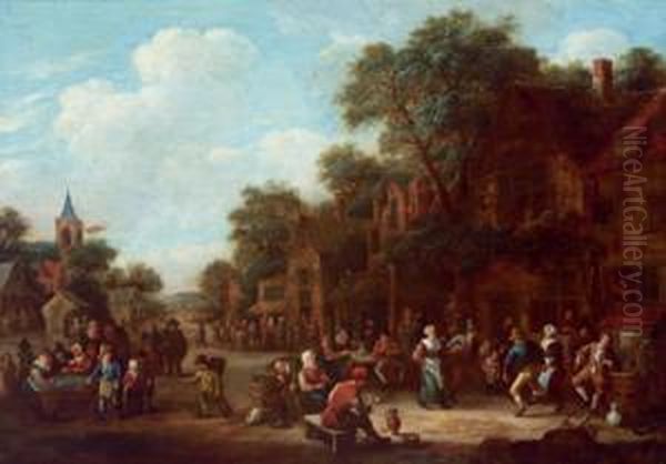 Kermesse Contadina In Un Villaggio Olandese Oil Painting by Rutger Verburgh