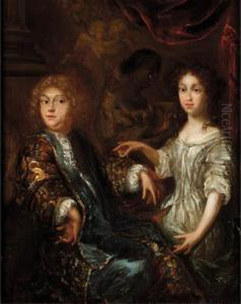 A Portrait Of A Lady And A Gentleman, Three-quarter Length, With A Negro Servant Beyond Oil Painting by Arnold Le Libertin Verbuys