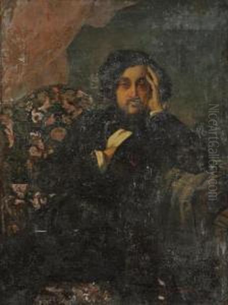 Portrait D'homme Assis, Pensif, Surun Sofa Oil Painting by Marcel Verdier