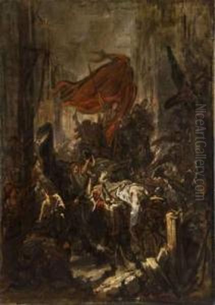 Scene De Barricade Oil Painting by Marcel Verdier