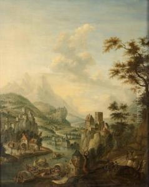 Hoglant Landskap Med Figurer Vid Borg Oil Painting by Cornelis Verdonck