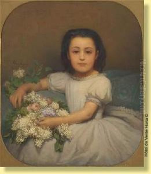 Portrait De Jeune Fille Au Bouquet De Fleurs Oil Painting by Eugene Verdyen