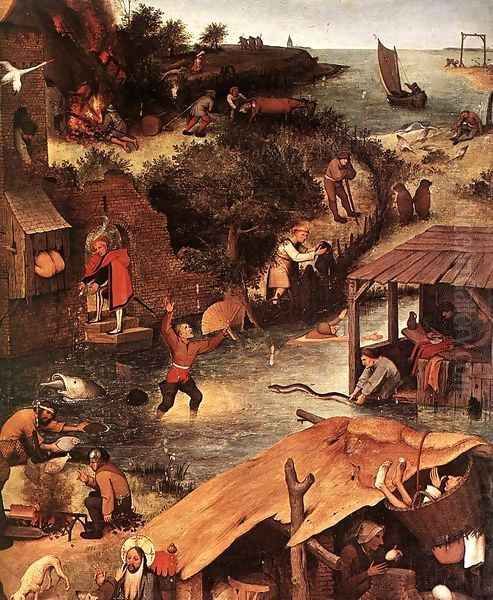 Netherlandish Proverbs (detail) Oil Painting by Pieter the Elder Bruegel