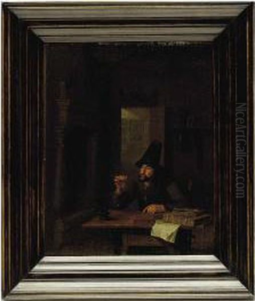 A Man Weighing His Gold Oil Painting by Pieter Harmensz Verelst