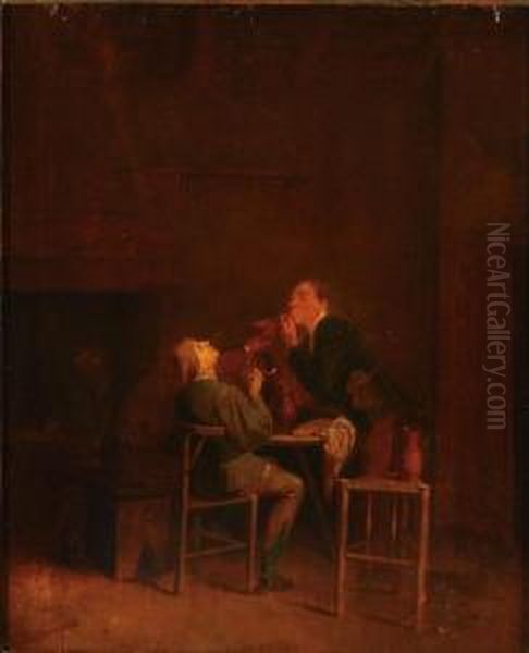 Peasants Smoking And Drinking In An Interior Oil Painting by Pieter Harmensz Verelst