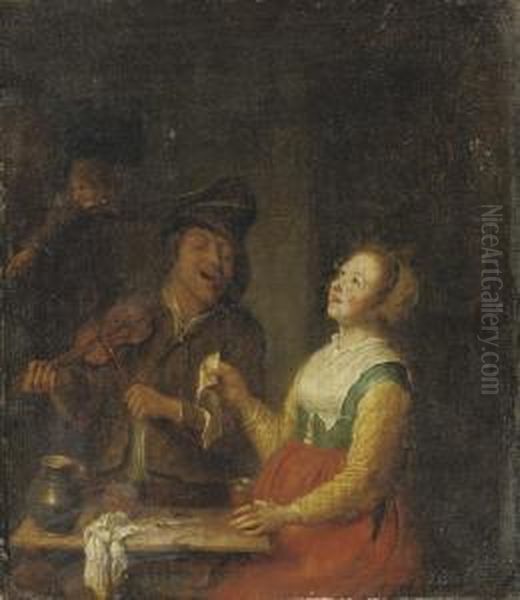 Peasants Singing And Making Music In An Inn Oil Painting by Pieter Harmensz Verelst