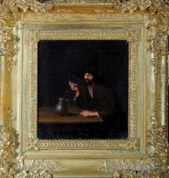 A Peasant Seated At A Table Smoking A Pipe Oil Painting by Simon Pietersz. Verelst