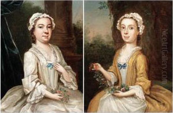 Portrait Of A Lady; And Of Her Daughter Oil Painting by Willem Verelst