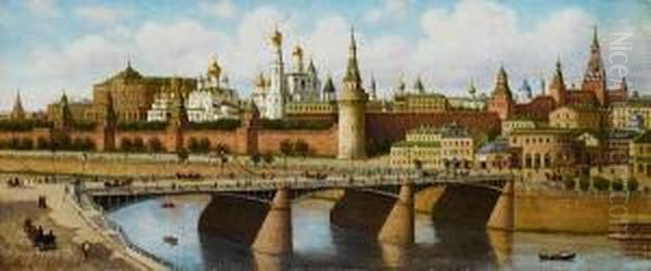 View Of The Kremlin From The Moskvoretskybridge Oil Painting by Petr Petrovich Vereshchagin