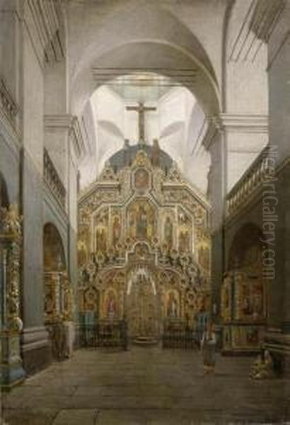 Interior Of Preobraschenski Cathedral Oil Painting by Petr Petrovich Vereshchagin