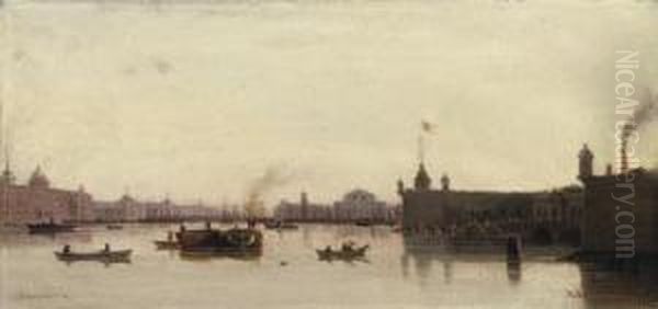 View Of The Peter-paul Fortress And The Stock Exchange, St Petersburg Oil Painting by Petr Petrovich Vereshchagin