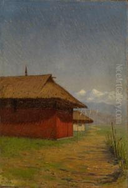 Nepalese Village Oil Painting by Vasily Vasilievich Vereschagin