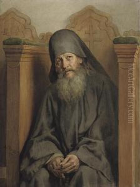 A Monk At Prayer Oil Painting by Vasilii Petrovich Vereshagin