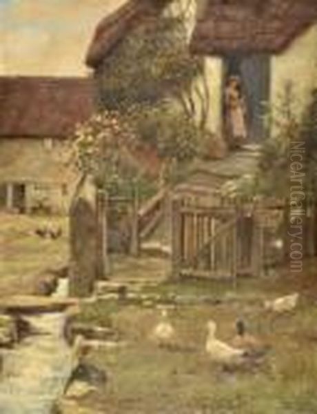 Scene De Cour De Ferme Oil Painting by Arthur Verey