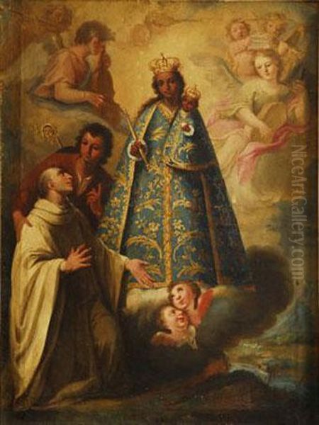 Aparicion De La Virgen Y El Nino A San Bernardo Con Angeles Musicos Oil Painting by Jose Vergara