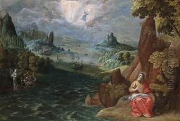 St. John The Evangelist On Patmos Oil Painting by Tobias van Haecht (see Verhaecht)