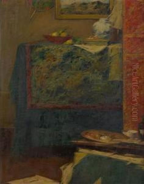 Coin D'atelier Avec Palette De Peintre Oil Painting by Alfred Verhaeren