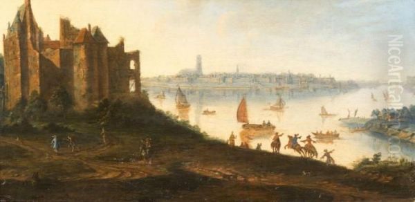 A Flourishing Harbor Oil Painting by Dirck Verhaert