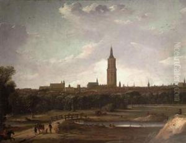 A Panoramic View Of The Hague From The North With The 'grote-ofsint Jacobskerk' And The Old Town Hall, The 'kleine Veentje' In Theforeground Oil Painting by Dirck Verhaert