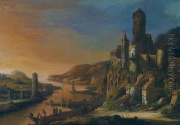 Castello In Riva A Un Fiume Oil Painting by Dirck Verhaert