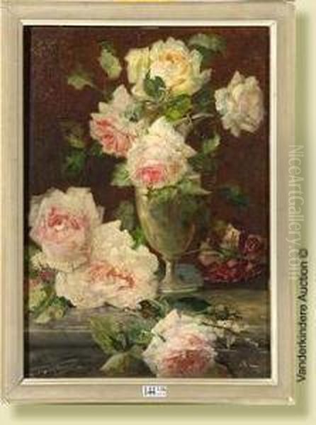 Vase De Roses Oil Painting by Frans Verhas