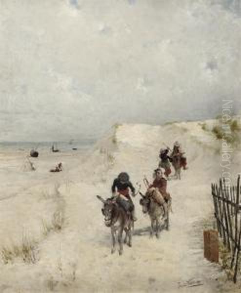 Donkey Riders In The Dunes Oil Painting by Jan Francios Verhas