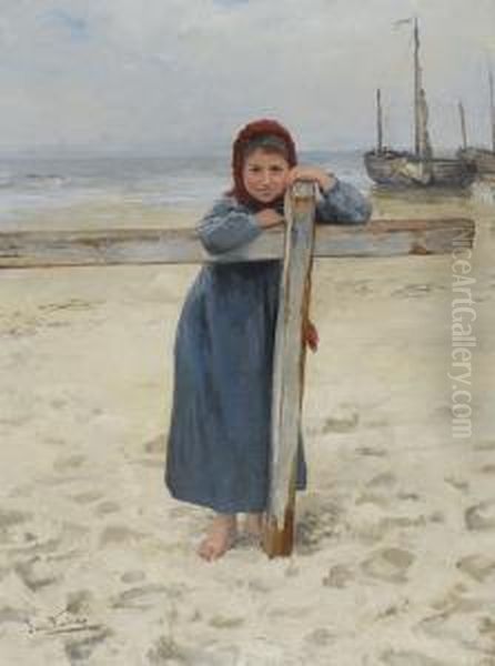 Girl On The Beach(1891) Oil Painting by Jan Francios Verhas